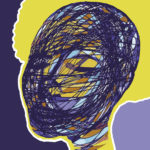 Abstraktes Porträt einer Frau in der Farben Lila und Gelb, die Kunst für deine Wände