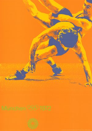 Ringen Olympiaplakat 1972 Echtes Poster von Otl Aicher zur Sportart Ringen 1972