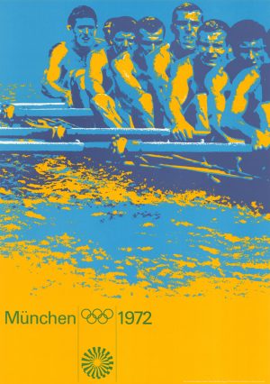 Originalplakat von Otl Aicher zur Sportart Rudern für die Olympiade 1972